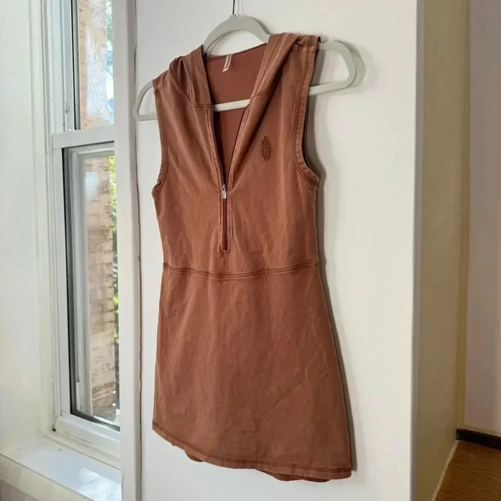 New Free People Hot Shot Hooded Onesie Brown XS